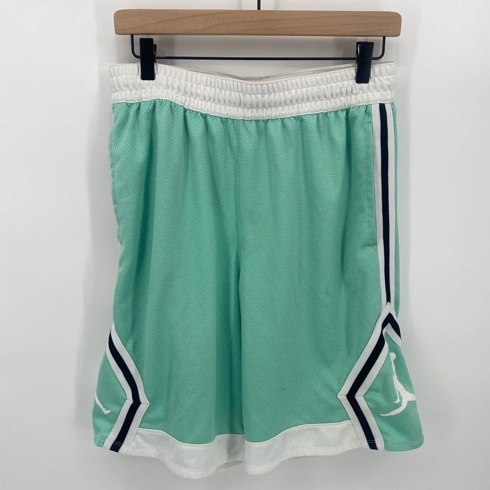 Jordan Basketball Shorts Large Mint Green Excellent Dri-FIT Mesh Striped Mens